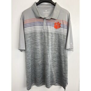 Clemson Tigers Polo Shirt Men's‎ Grey Short Sleeve Colosseum Golf Shirt Size 2XL